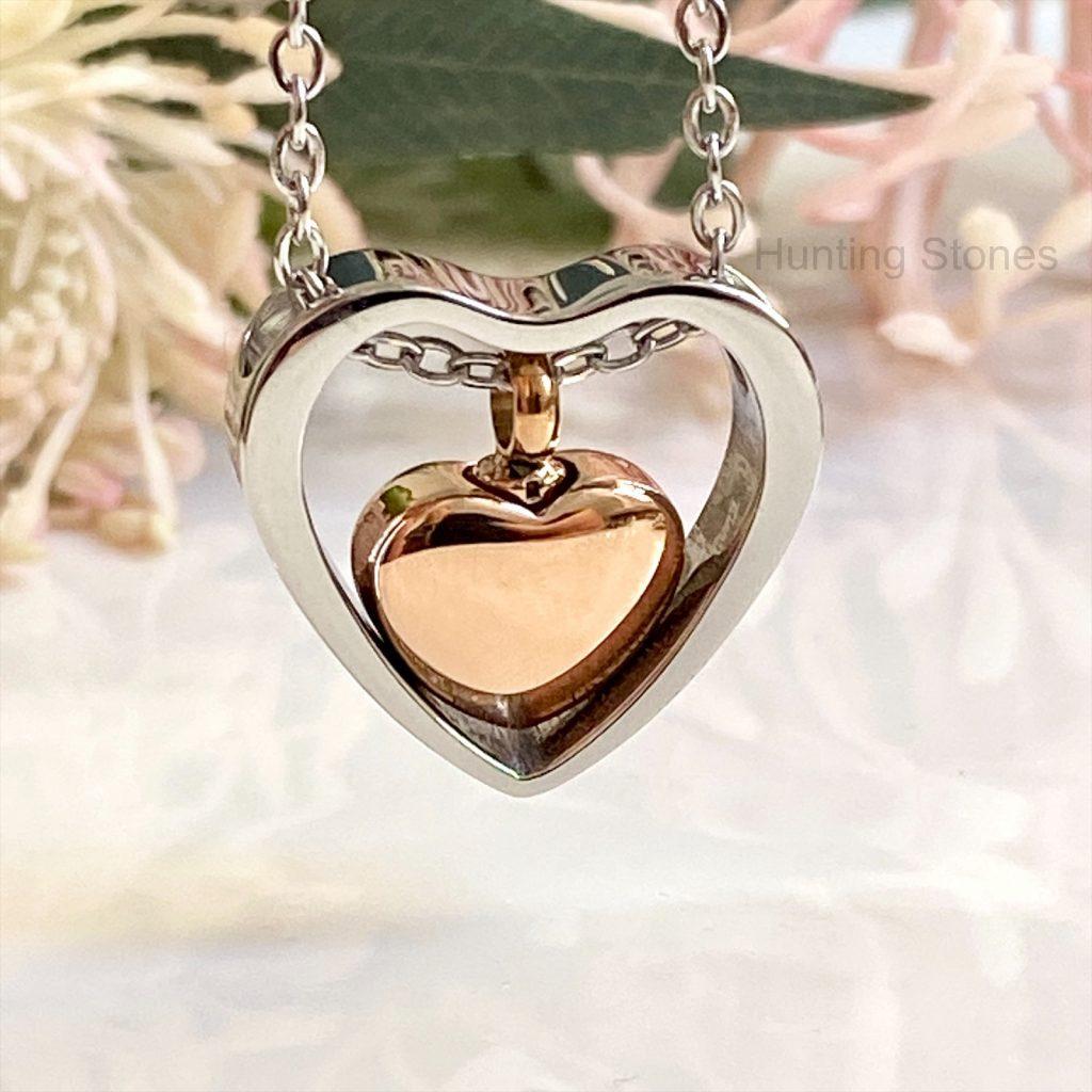 Floating Heart Memorial Keepsake Cremation Ashes Urn Pendant Necklace Stainless Steel 20mm