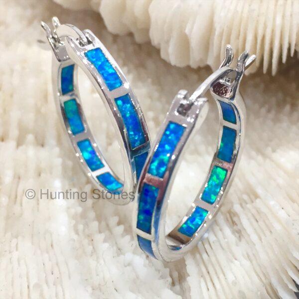 Blue Fire Opal Hoop Earrings