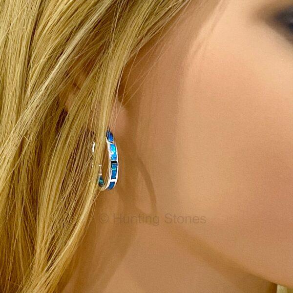 Blue Fire Opal Hoop Earrings