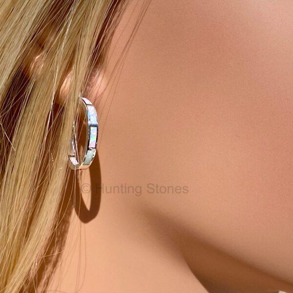 White Fire Opal Hoop Earrings