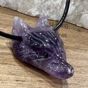 Amethyst Crystal Fox Wolf natural stone leather necklace 35 x 21mm