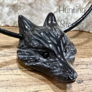 Obsidian Crystal Fox Wolf genuine leather necklace 35 x 21mm