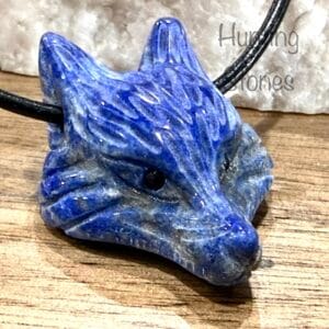 Lapis Lazuli Crystal Fox Wolf natural genuine leather necklace 35 x 21mm