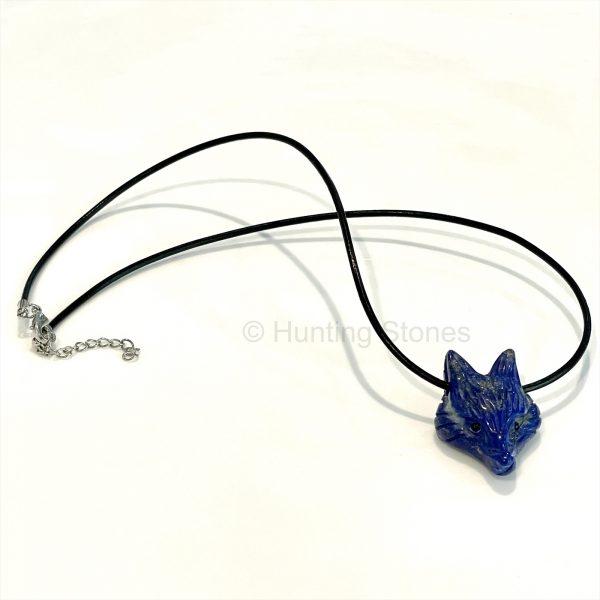 Lapis Lazuli Wolf Leather Necklace