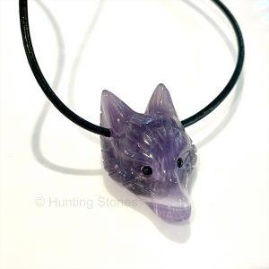 Amethyst Crystal Wolf Leather Necklace