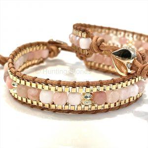 Pink Opal Leather Wrap Bracelet