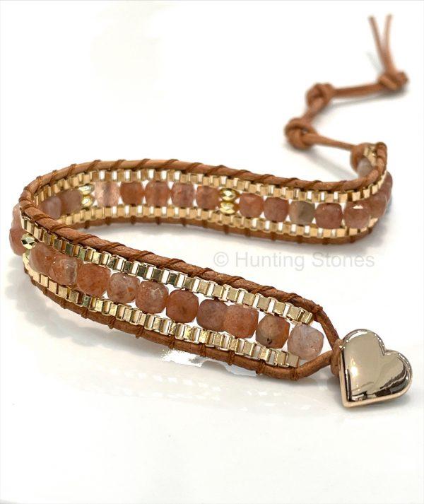 Sunstone Leather Wrap Bracelet