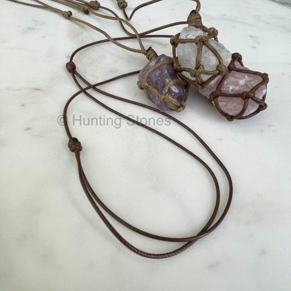 Wrapped Amethyst Rose Quartz Crystal Necklace