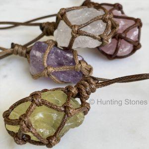 Wrapped Citrine Amethyst Rose Quartz Crystal Necklace