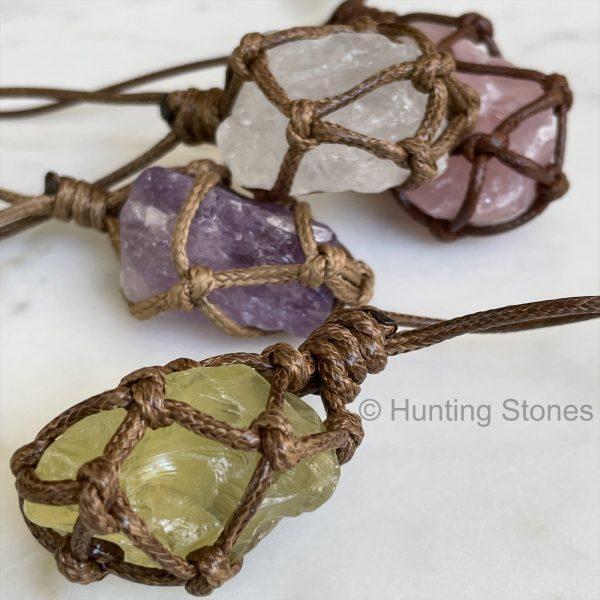 Wrapped Citrine Amethyst Rose Quartz Crystal Necklace