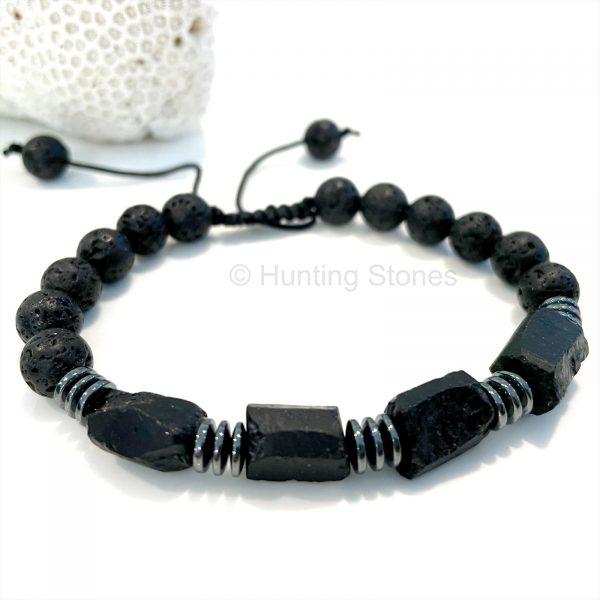 Unisex Tourmaline Lava Hematite Bracelet