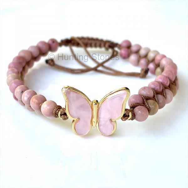 Rhodonite Mother of Pearl Butterfly Bracelet