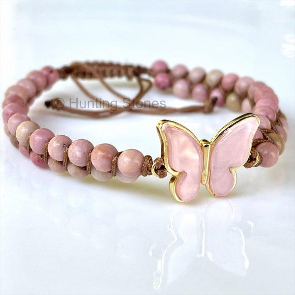 Rhodonite Mother of Pearl Butterfly Bracelet