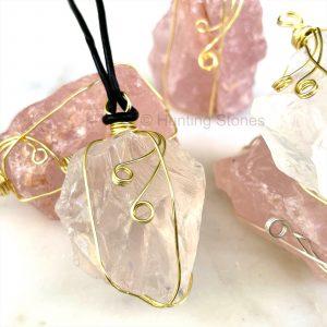 Wrapped Rose Quartz Crystal Necklace