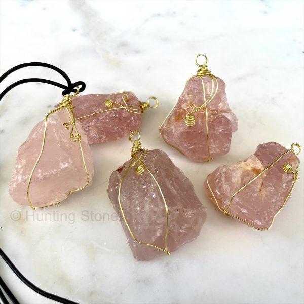 Wrapped Rose Quartz Crystal Necklace