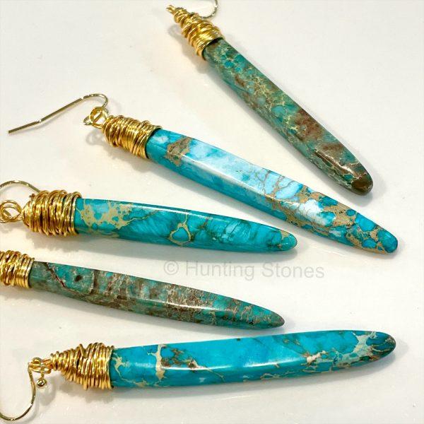 Blue Sea Sediment Jasper Gold Earrings