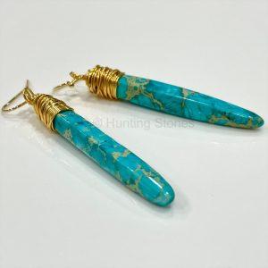 Blue Sea Sediment Jasper Gold Earrings