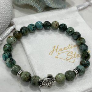 African Turquoise bracelet natural gemstone with silver turtle