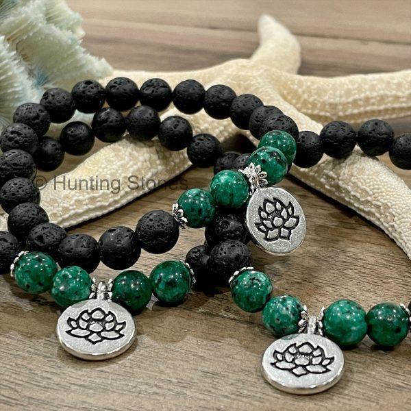 Lava Gemstone Lotus Bracelet
