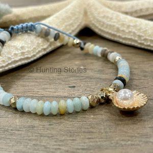 Amazonite Shell with Pearl Bracelet