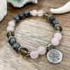 Labradorite Rose Quartz Tree of Life Bracelet