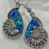 Stunning Blue Fire Opal Shell Crystal Earrings Silver inlay 20mm