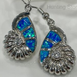Stunning Blue Fire Opal Shell Crystal Earrings Silver inlay 20mm