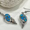Stunning Blue Fire Opal Shell Crystal Earrings Silver inlay 22mm