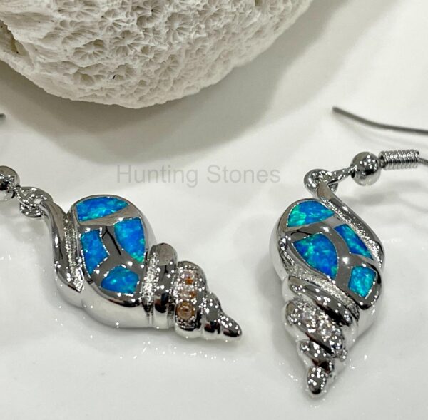Stunning Blue Fire Opal Shell Crystal Earrings Silver inlay 22mm