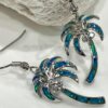 Stunning Blue Fire Opal Palm Tree Crystal Earrings Silver inlay 24mm