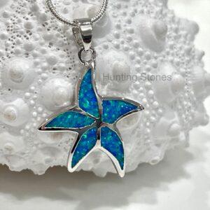 Beautiful Blue Fire Opal Starfish Necklace
