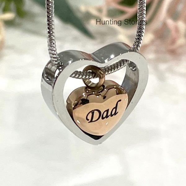 Dad Floating Heart Memorial Cremation Ashes Urn Pendant Necklace