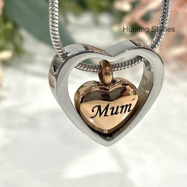 Mum Floating Heart Memorial Urn Necklace