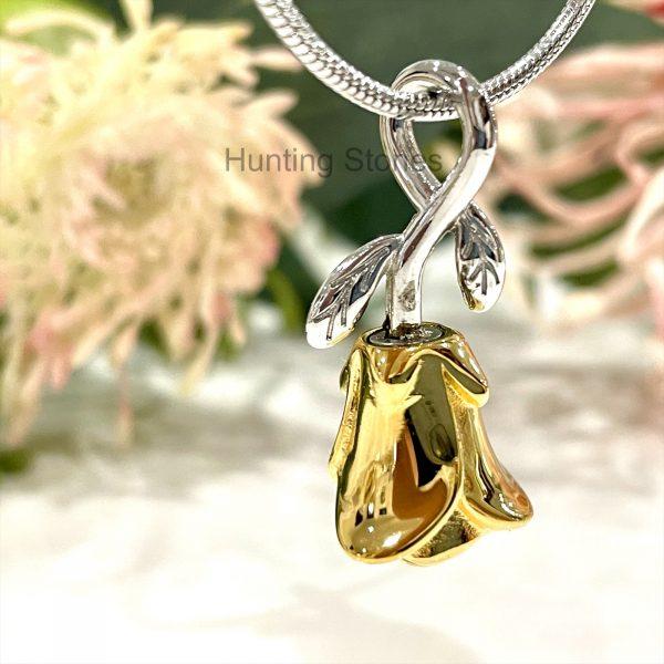 Gold Rose Memorial Urn Necklace