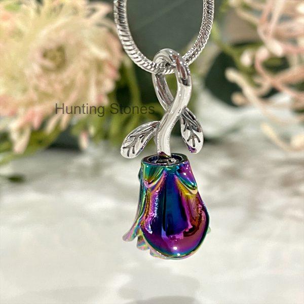 Rainbow Rose Memorial Urn Necklace