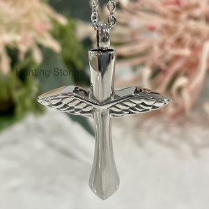 Silver Wing Cross Memorial Urn Necklace