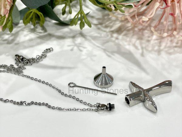 Silver Wing Cross Memorial Urn Necklace