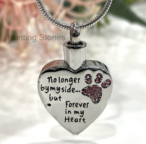 Crystal Paw Heart Memorial Keepsake Cremation Ashes Urn Pendant Necklace