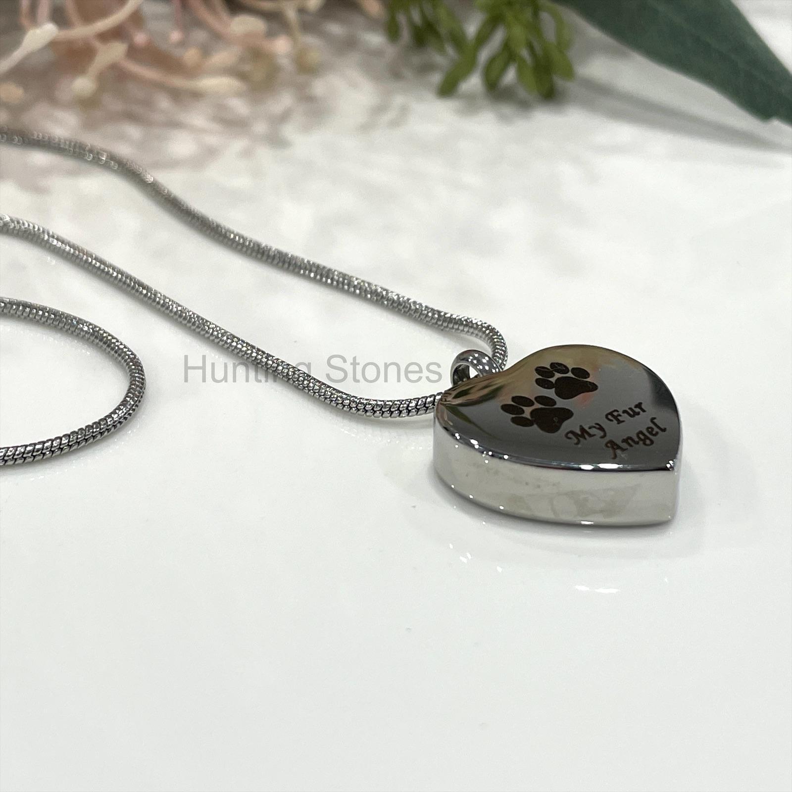 My Fur Angel Pet Paw Heart Memorial Cremation Ashes Urn Pendant Necklace - Stainless Steel 20mm - Image 3