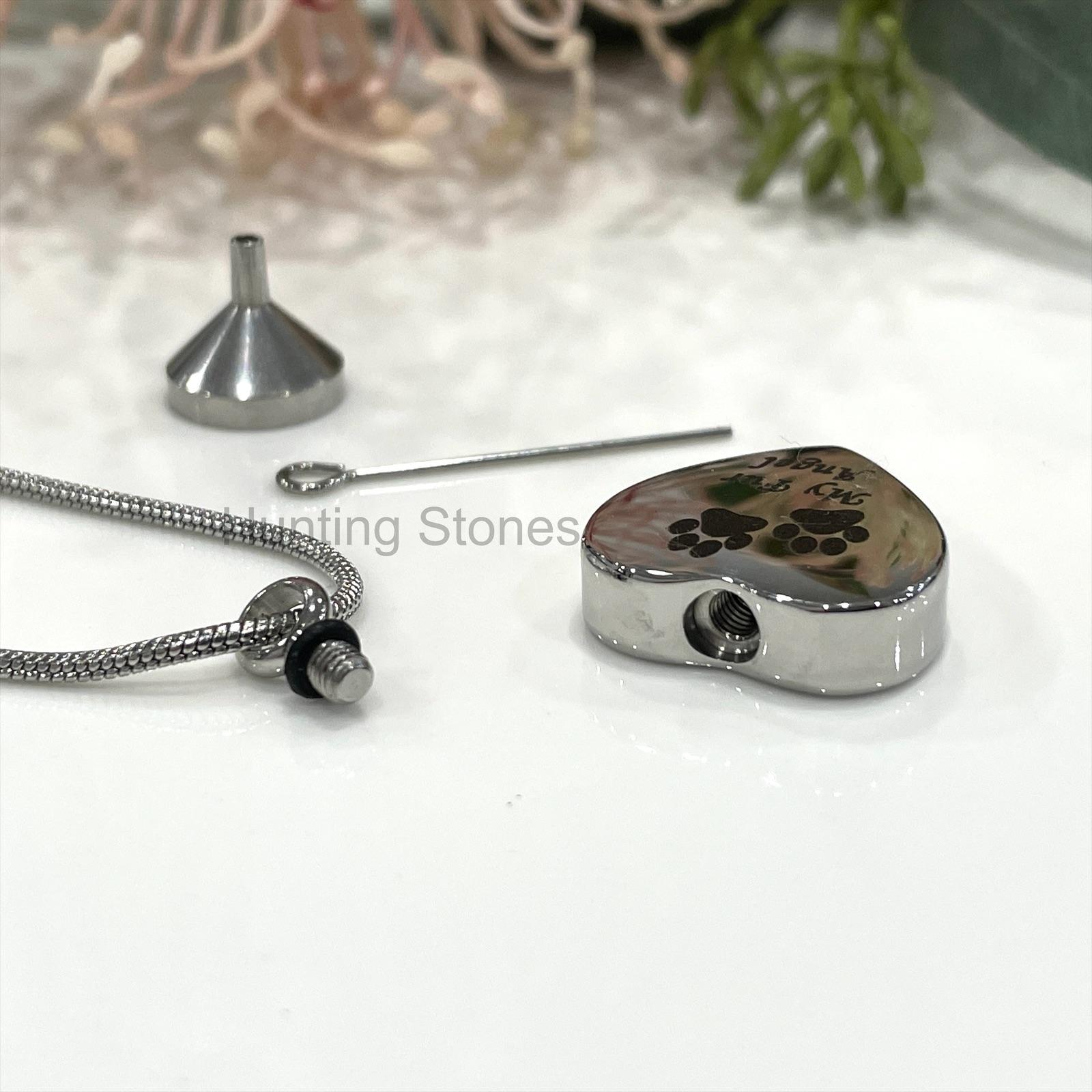 My Fur Angel Pet Paw Heart Memorial Cremation Ashes Urn Pendant Necklace - Stainless Steel 20mm - Image 5