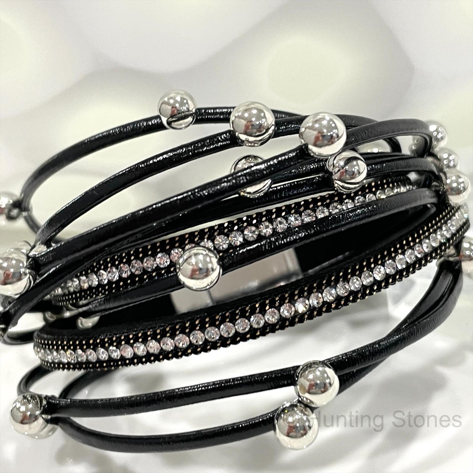 Crystal Stud Black Wrap Bracelet