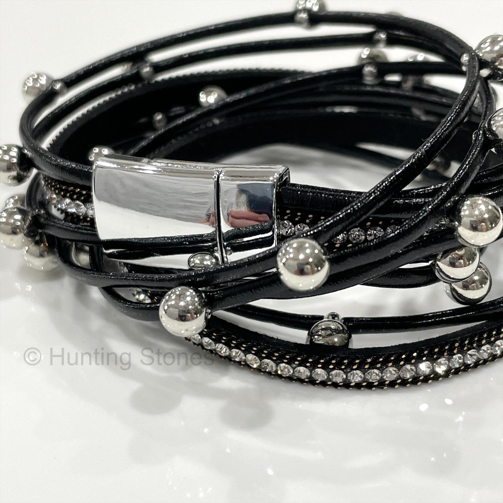 Crystal Stud Black Wrap Bracelet