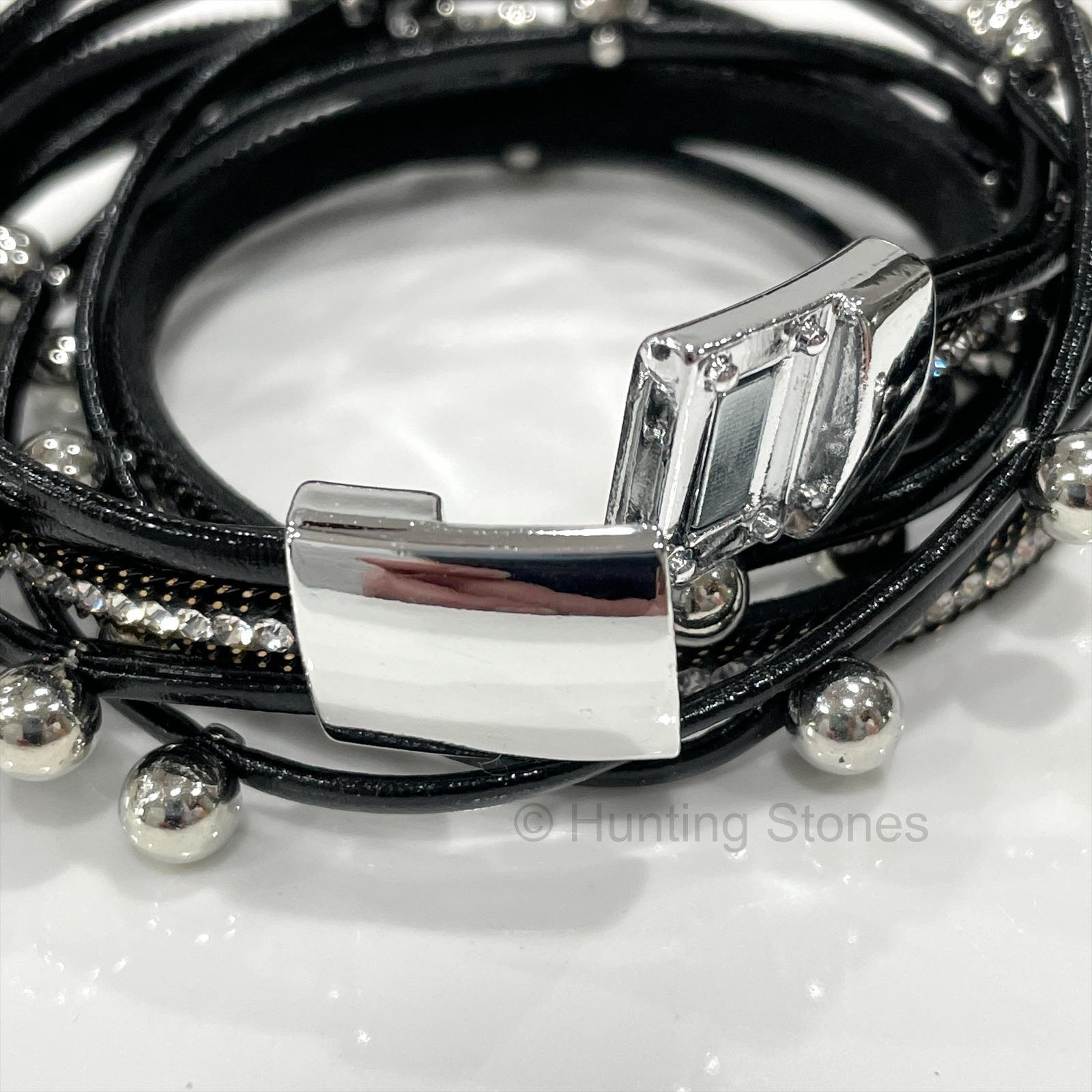 Crystal Stud Black Wrap Bracelet