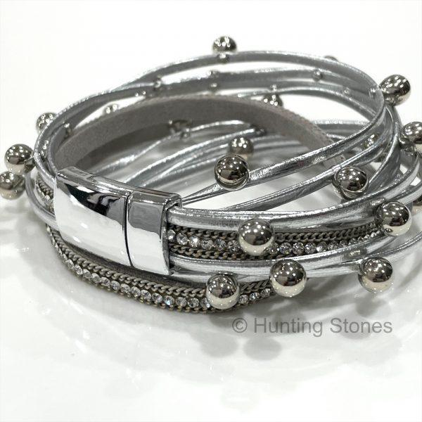 Crystal Stud Silver Wrap Bracelet