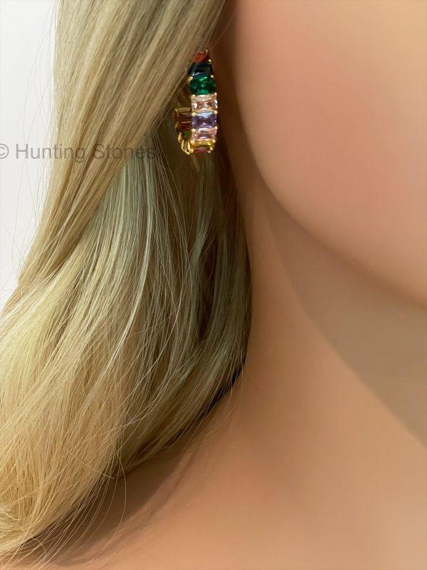 Rainbow Crystal Hoop Earrings