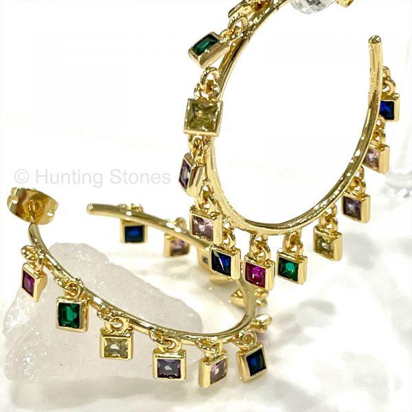 Rainbow Crystal Hoop Earrings