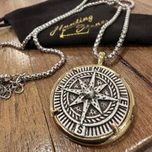 Unisex Compass Coin Necklace 30mm Safety Direction Guidance - Stainless Steel Chain