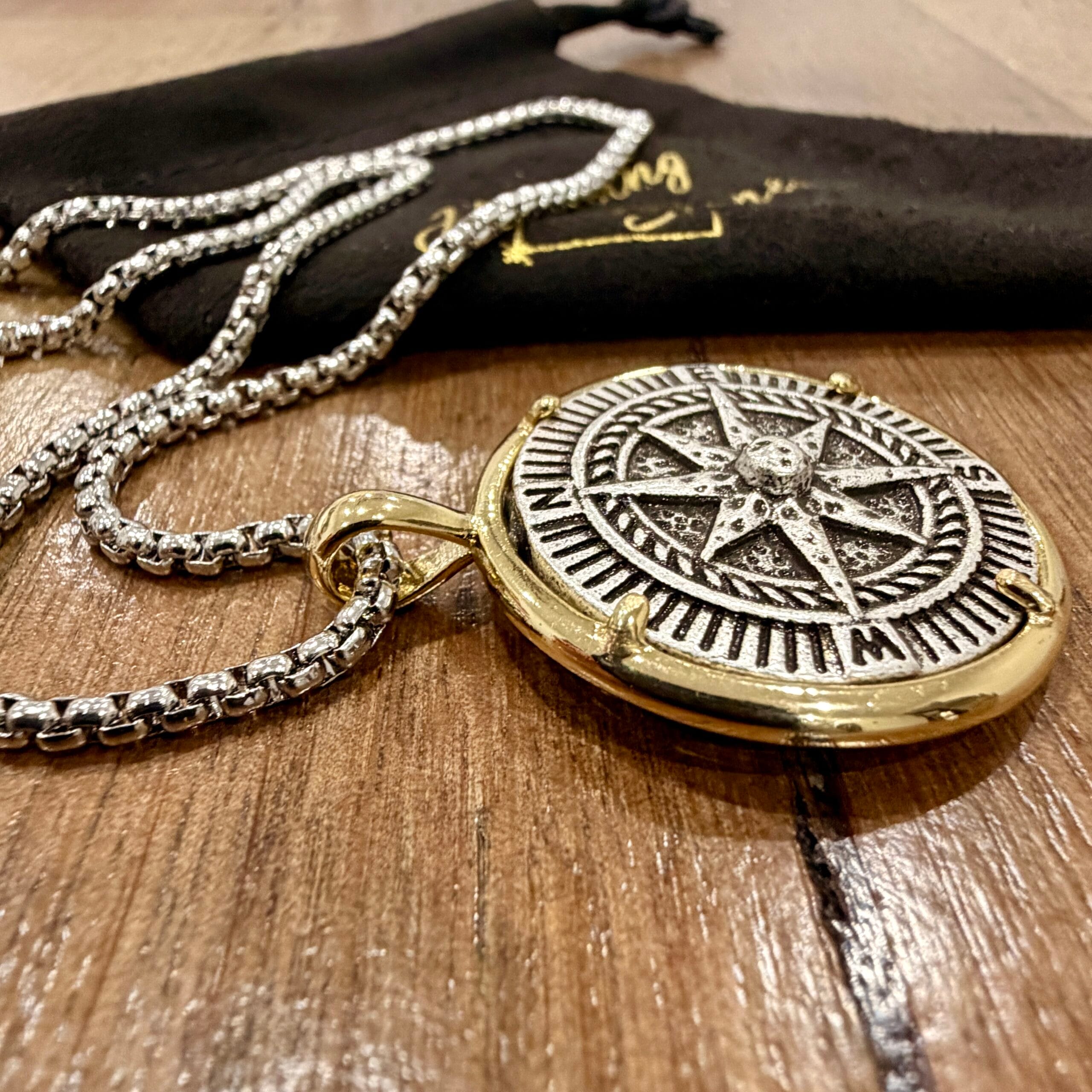 Unisex Compass Coin Necklace 30mm Safety Direction Guidance - Stainless Steel Chain