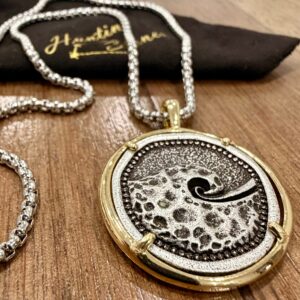 Unisex Sea Wave Coin Necklace - Resilience Strength 30mm - Stainless Steel Chain