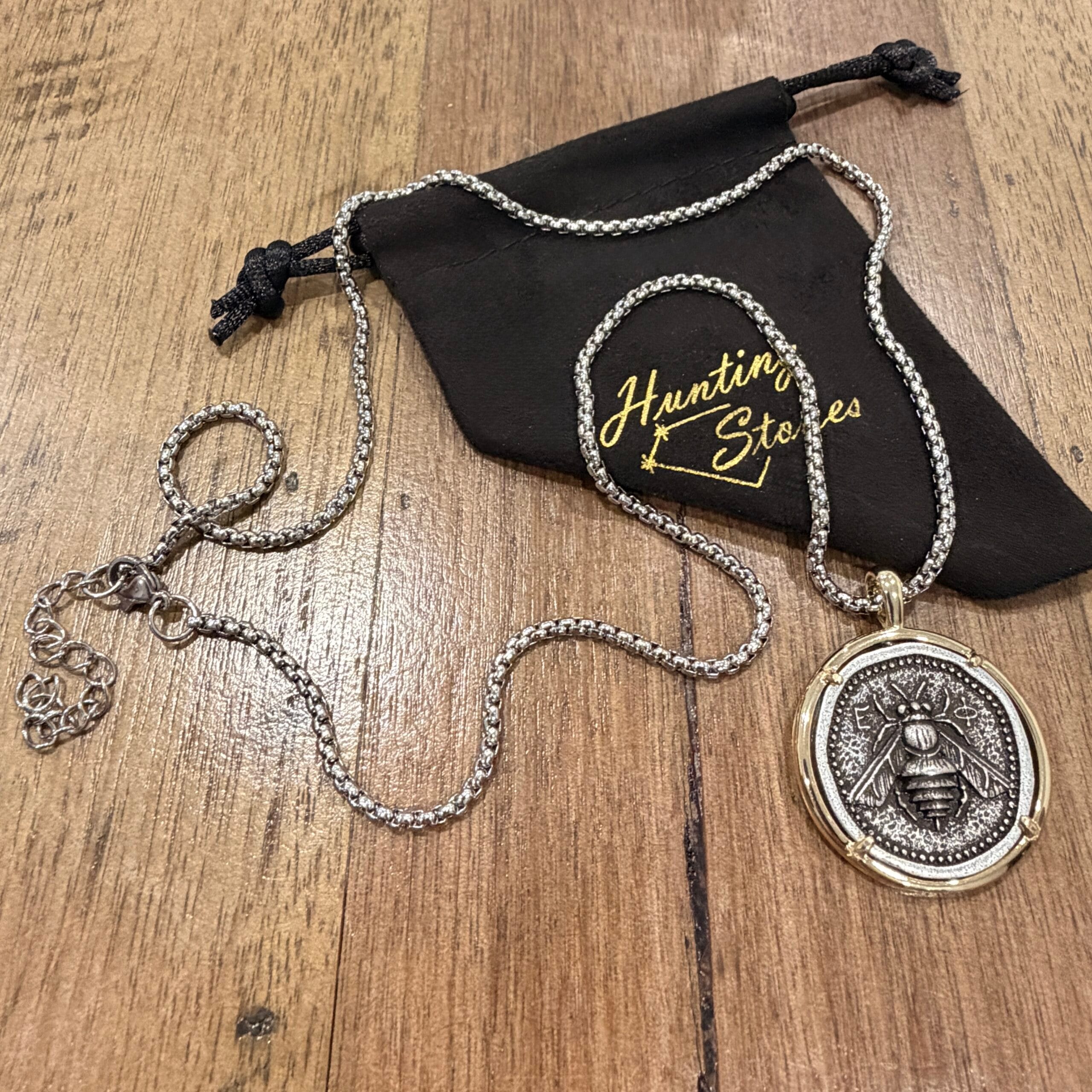Unisex Bee Coin Necklace 30mm - Stainless Steel Chain